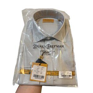 Hickey Freeman Men's Contemporary Fit Luxury Dress Shirt Grey Gingham Size 17